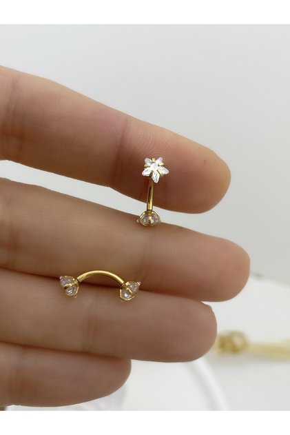 Cerrahi Çelik İki Ucu Büyük Zirkon Yıldız Taşlı Rook Snug Kaş Uyumlu Piercing