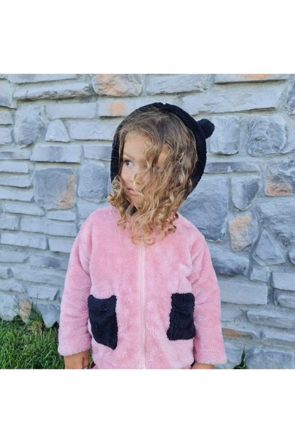 Baby-child plush hooded cardigan