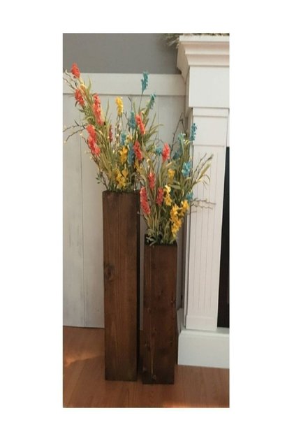 Açık Ceviz Doğal Ahşap Dekoratif Çiçeklik 2 Li 50cm 40cm Biblo Vazo