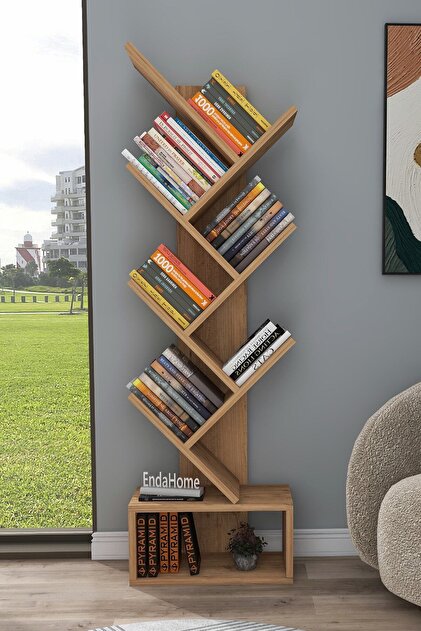 Enda Home Erine 8 Raflı Zikzak Kitaplık Atlantik Çam - Fiyatı