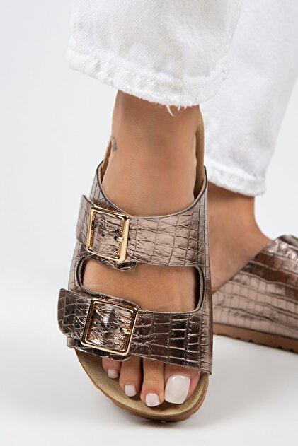 レアデック　Rose gold gator backs 3デック Manijero Croco Kadın Hakiki Deri Çift Tokalı Crocodile Bakır
