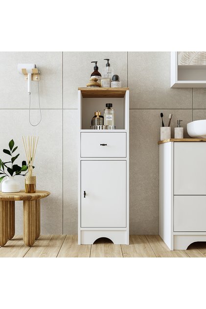 Banyo Dolabı Mdf 107 X 35 Cm Çekmeceli Banyo Boy Dolabı Mat Beyaz