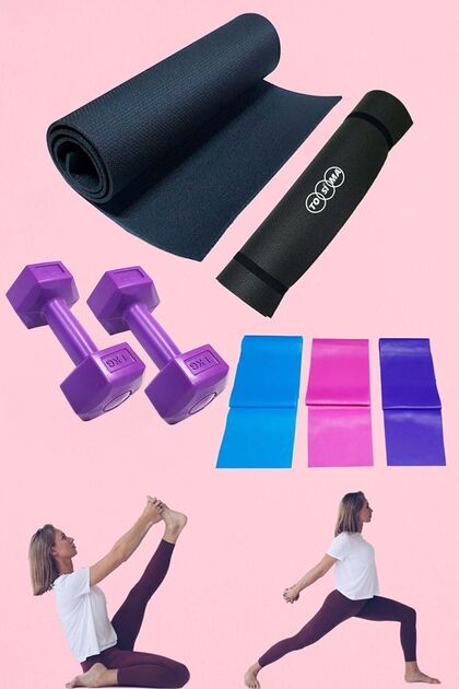 7mm Pilates Cushion 3-Piece Pilates Rubber and 1 Kg Double Dumbell Premium Exercise Set