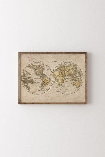 World Map - Wooden Patterned Frame