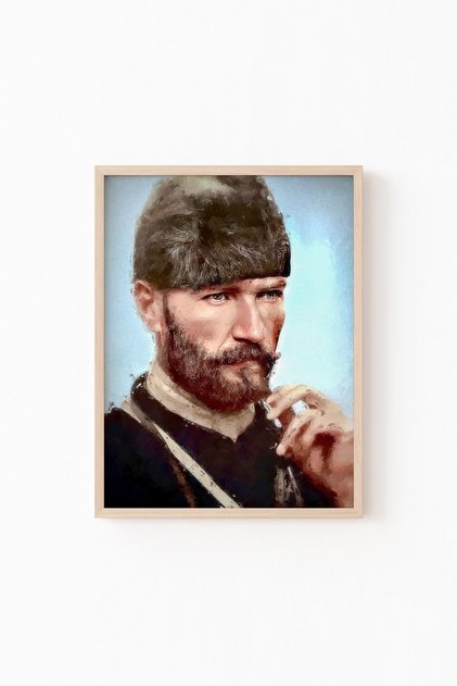 Ataturk Portrait - Oil Effect - Wooden Patterned Frame