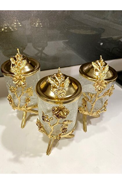 İmren Collection Japon Gül Pirinç Çatlak Cam 3'lü Kavanoz Seti