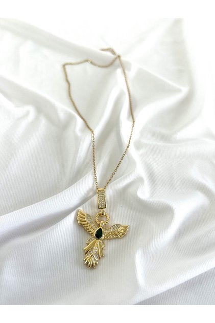 Green Stone Phoenix 316L Stainless Steel Necklace