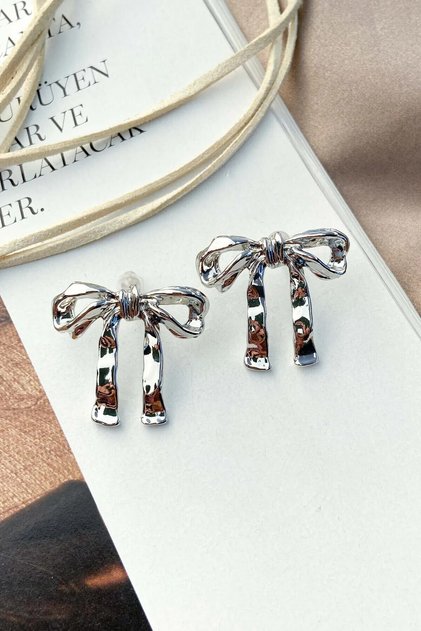 Patterned Ribbon Bow Earrings Earrings Women's Minimal Earrings