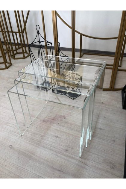 Şeffaf Zigon Sehpa Üçlü 30x50x45 Cm