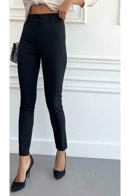 High Waist Cigarette Cut Ankle Length Full Lycra Fabric Trousers