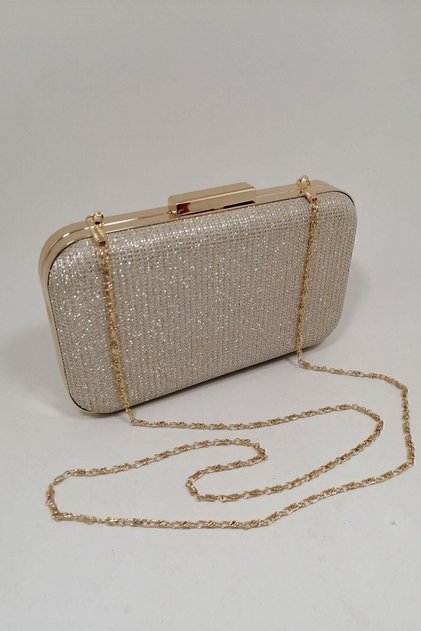 Altın Simli Abiye Clutch Portföy Çanta