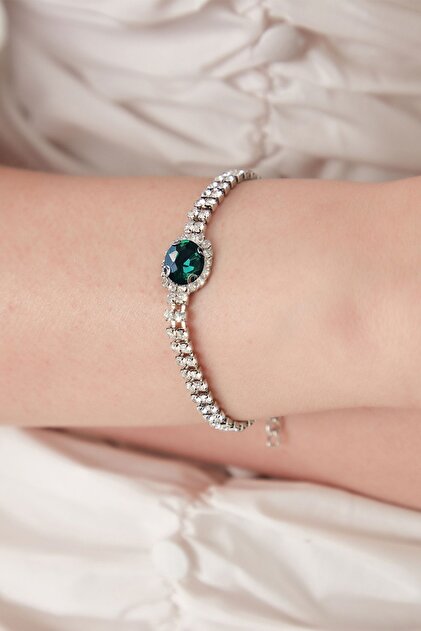 Furtek Aksesuar Emerald Green Stella Model Zircon Stone Silver Women's  Evening Dress - Casual/Party/Prom Combination Bracelet- Trendyol