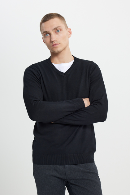 Men's Black Standard Fit Regular Cut V-Neck Knitwear Sweater