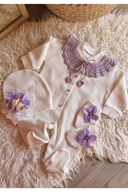 Special Design Lilac Vintage Collar Baby Girl Hospital Release