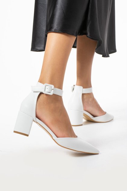 White Women's Short Heeled Shoes Matte Vegan Leather Comfortable Women's Shoes for Daily and Special Occasions