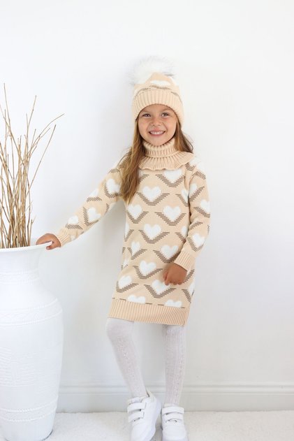 Girl's Sweater Beret and Neck Collar Knitwear Dress Set of 3