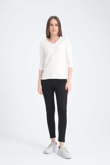 Three Quarter 3/4 Sleeve Women's Basic V-Neck Blouse