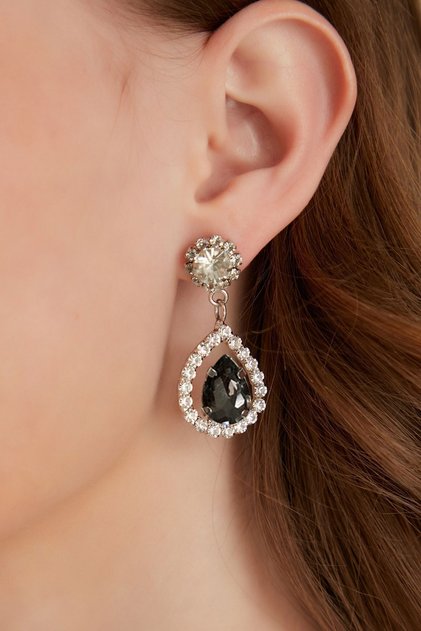 Women's Radiante Black Model Zircon Stone Silver Evening Dress Dangle Wedding Engagement Party Prom Daily Earrings