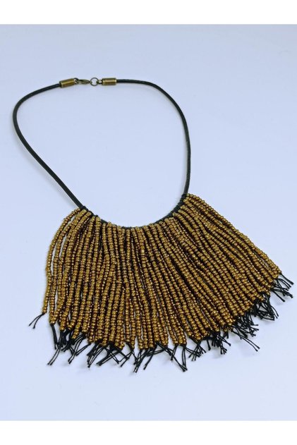 Sand Bead Tasseled Ethnic Design Authentic Bohemian Short Leather Necklace No:54