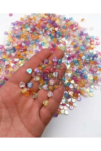 Küçük Kalp Plastik Boncuk Akrilik Takı Yapımı Aksesuar 25 gr (160 Adet)