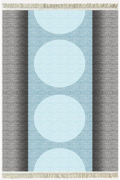 Cotton Kilim 31 Modern Patterned Decorative Washable Woven Base Rug in Gray and Blue Tones