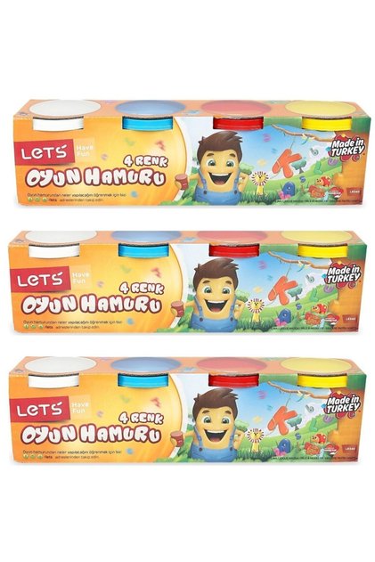 3'lü Set 4'lü Büyük Boy Oyun Hamuru 4 Renk 460gr