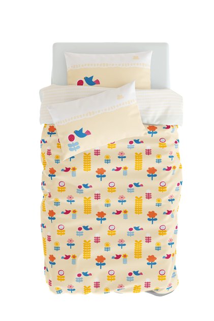 Double Sided Organic Single Children's Duvet Cover Set - Flower and Bird Pattern - Amulet Series