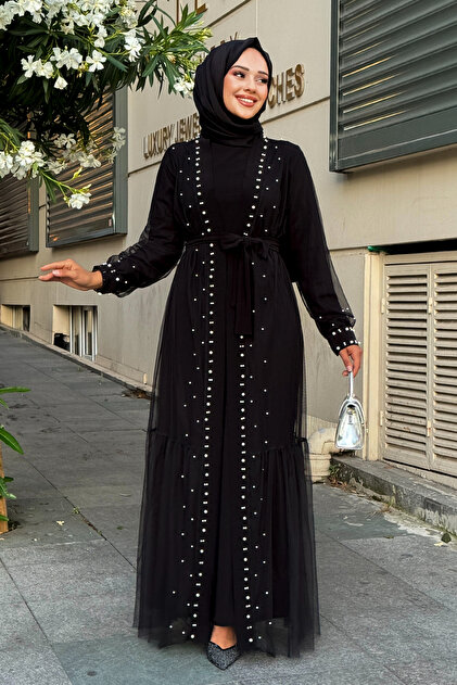 İnci İşlemeli İkili Abaya Takım