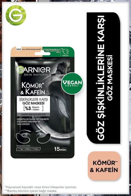 Kömür & Kafein Şişkinliklere Karşı Göz Maskesi, Şişkin Göz Altları, Vegan (%3 Gliserin + Kafein)