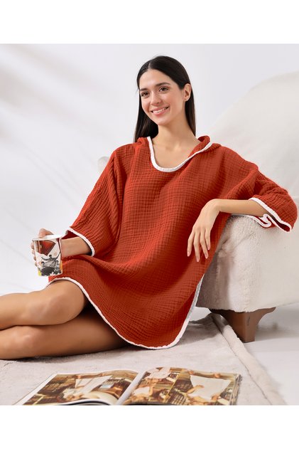 Dark Tile 4 Layer Muslin Hooded Adult Women's Poncho