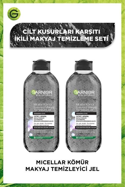 Micellar Kömür Kusursuz Makyaj Temizleyici Jel 400 ml x 2 adet