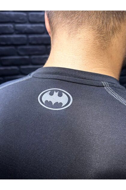 YHM Erkek Compression Tişört Siyah Reflektör Batman Baskılı Spor
