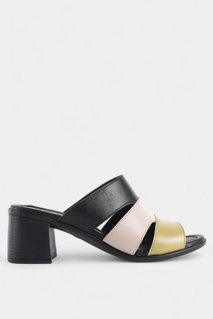 Black Multicolored Strapped Genuine Leather Women's Slipper