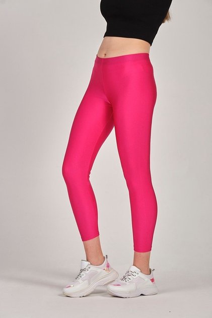 Kadın Parlak Bilek Boy Orta Yüksek Bel Disko Slim Fit Renkli Sporcu Tayt - 4892