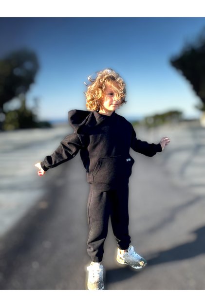 New season honeycomb/waffle fabric oversize hooded top and bottom tracksuit set
