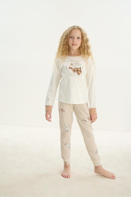 Girl's Long Sleeve Ecru Pajama Set C2T4N7O8