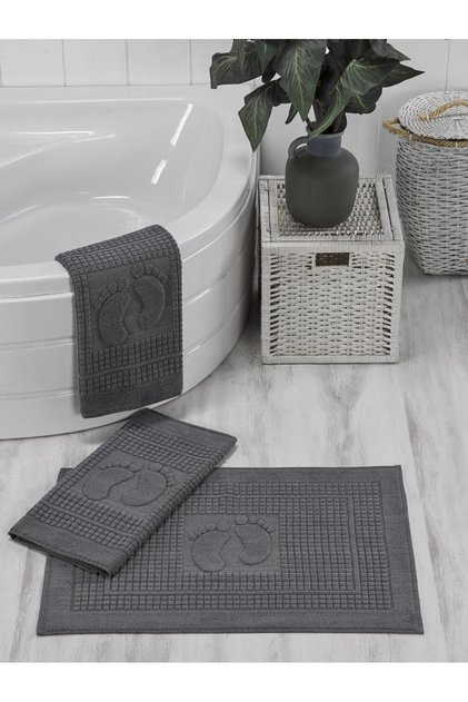 Gray 3-piece Bathroom and Ablution Water Absorbent Foot Towel Mat Set