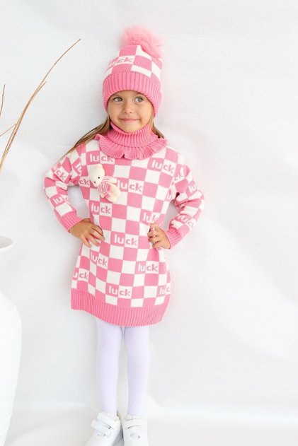 Girl's Sweater Beret and Neck Collar Knitwear Dress Set of 3