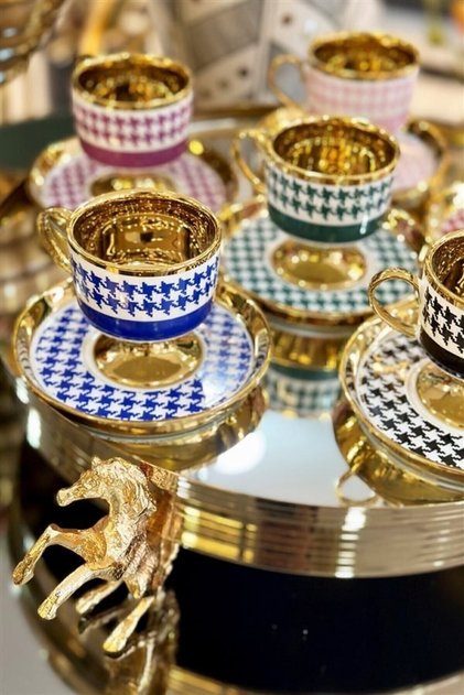 Porcelain 90 Cc Set of 6 Footed Coffee Cups