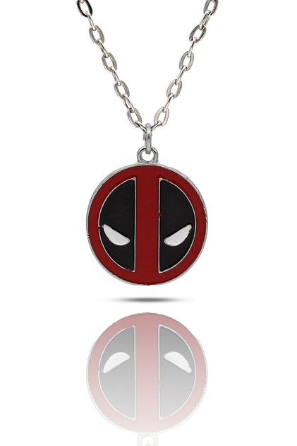 Deadpool Mask Necklace Red - Silver Color with Enamel Classic Chain