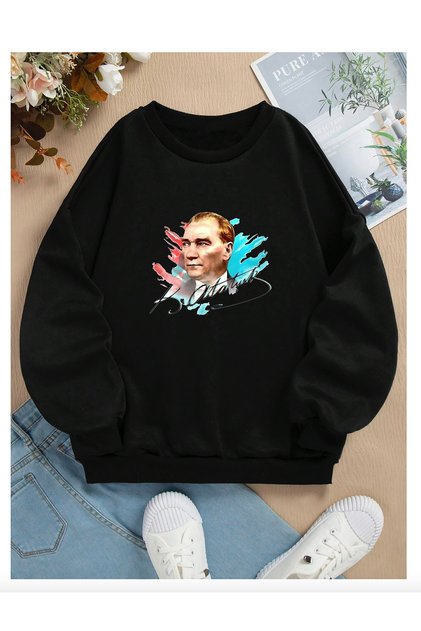 Ataturk Printed Black Kids Sweatshirt