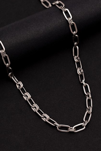 Men's Steel Necklace - Oval Paperclip Model, Gift for Lover, Spouse, Father, Friend