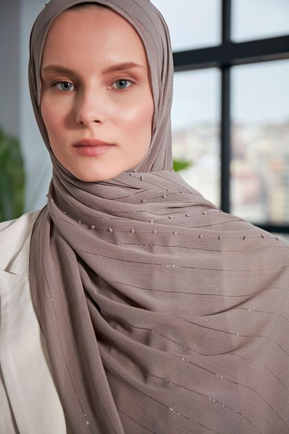 Arya Chiffon Pompom Striped Shawl - Platinum -