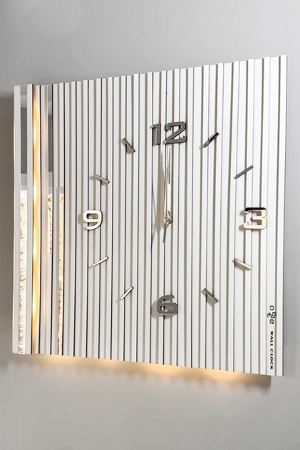 Long Lines Işıklı (Pilli Led) Sessiz Mekanizma 48x48cm aSSe Tasarım Modern Duvar Saati Bey-Bey-Gümüş