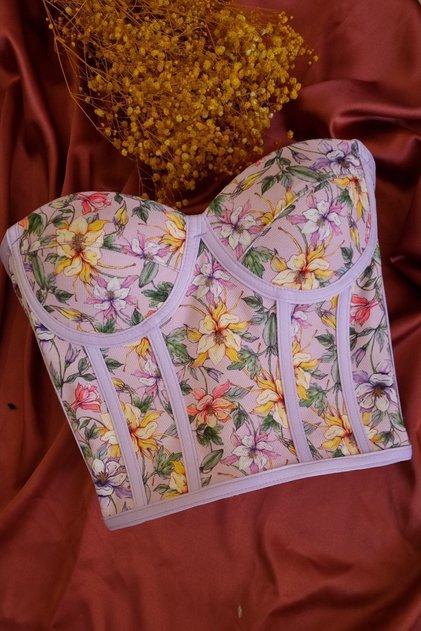 Lilac Floral Print Tie-Detail Corset Bustier Ready Size