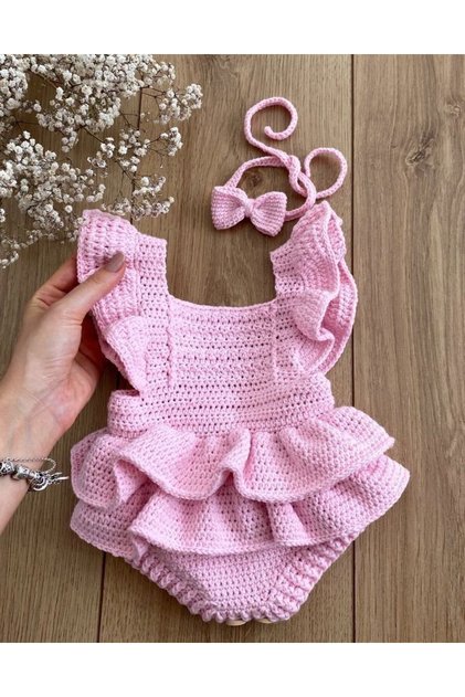 El Örgüsü Kız Bebek Çocuk Tulum Elbise
