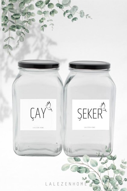 2-Piece Glass Jar with Tea and Sugar Label 3 liters