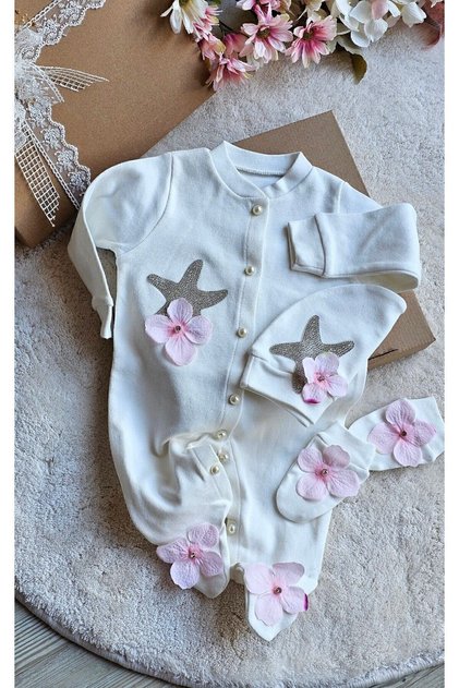 Stoned Sea star baby girl hospital outlet, overalls set