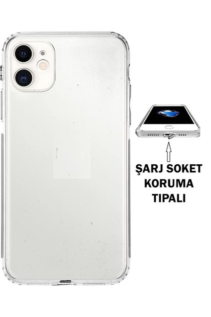 [Tıpalı] iPhone 11 Kamera Koruyuculu Şarj Yeri Tıpalı Yumuşak Şeffaf Silikon Kılıf
