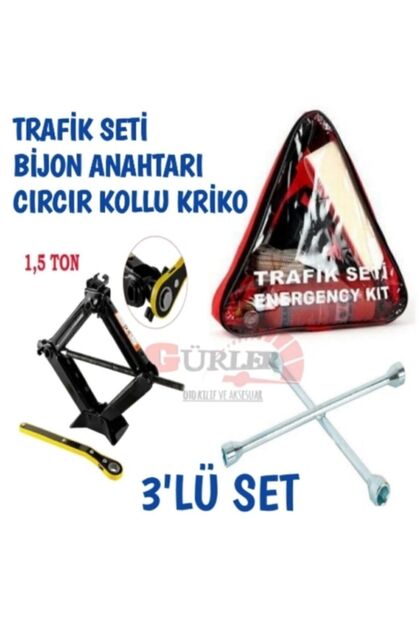 ajko ３つセット Genel Markalar Trafik Seti+bijon Anahtarı+1,5 Ton Cıcır Kollu